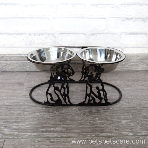 Dog Pet Feeding Bowl with Metal Holder